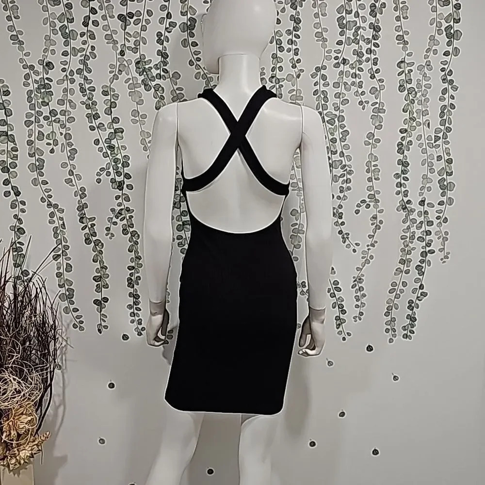 NWOT Lulu's Favorite Idea Black Ribbed Backless Bodycon Mini Dress - Picture 6 of 10